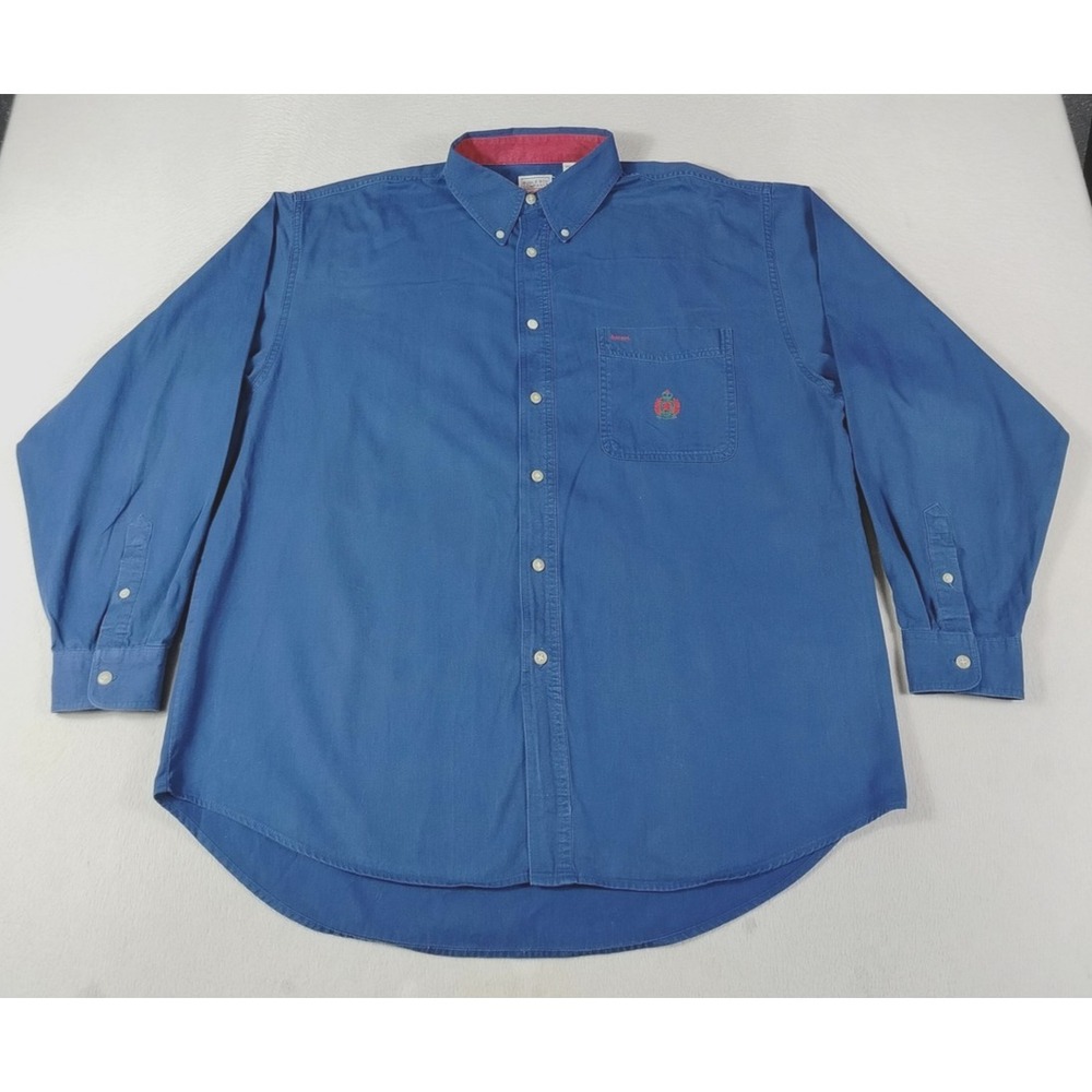 Vintage‎ Bugle Boy Company Shirt Mens XL Blue Twill Button Down Crest Pocket Y2K